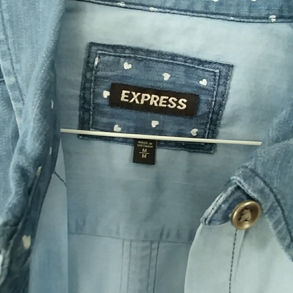 Express denim hearts and colorblock button-down - Picture 3 of 6